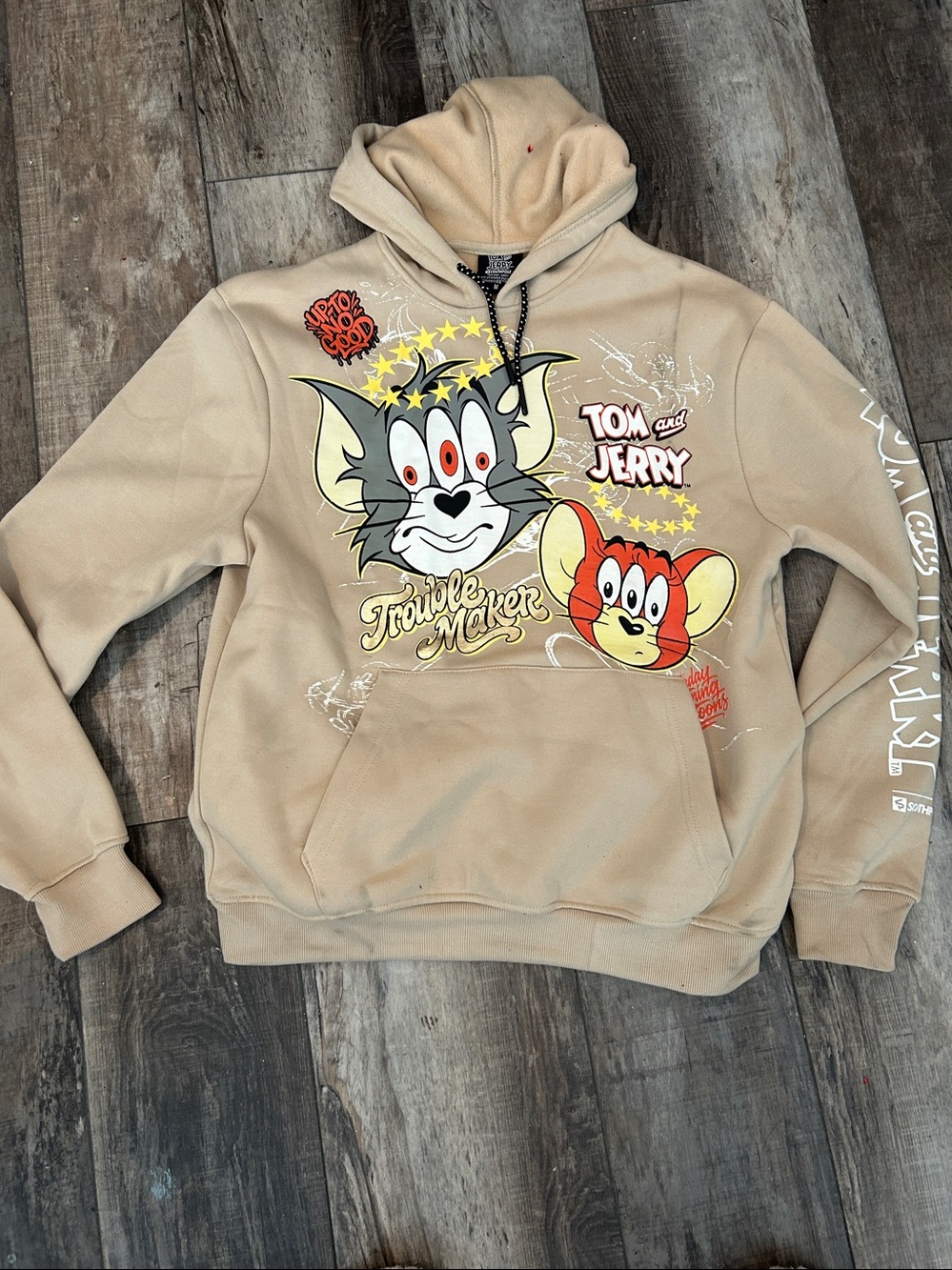 South Pole Beige Tom and Jerry 'Trouble Maker' Crewneck Hoodie